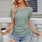 Eyelet Round Neck Short Sleeve T-Shirt