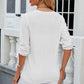 Eyelet Drawstring V-Neck Half Sleeve T-Shirt