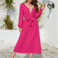 V-Neck Long Sleeve Pleated Dress