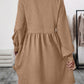 Ruched Button Up Long Sleeve Dress