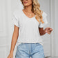 Eyelet Layered Flutter Sleeve V-Neck Knit Top
