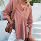 Ruffled Notched Three-Quarter Sleeve Blouse