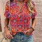 Full Size Printed Notched Short Sleeve Blouse