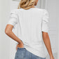 Eyelet Round Neck Puff Sleeve T-Shirt
