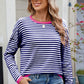 Striped Contrast Round Neck Long Sleeve Sweater