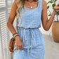 Eyelet Drawstring Round Neck Sleeveless Dress