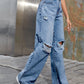 Distressed Wide Leg Jeans with Pockets