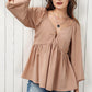 Tie Back Smocked Long Sleeve Babydoll Blouse