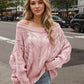 Cable Knit Openwork Off-Shoulder Sweater