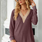 Slit V-Neck Long Sleeve T-Shirt