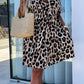 Cutout Back Leopard V-Neck Short Sleeve Mini Dress