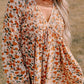 Smocked Printed V-Neck Long Sleeve Dress