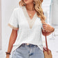 Eyelet V-Neck Short Sleeve T-Shirt