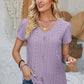 Decorative Button Eyelet V-Neck Short Sleeve T-Shirt