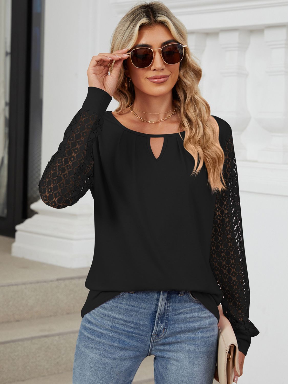 Cutout Round Neck Long Sleeve T-Shirt