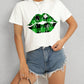Plaid Lip Graphic Round Neck T-Shirt