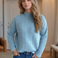 Cable-Knit Mock Neck Dropped Shoulder Sweater