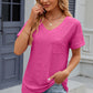 Eyelet V-Neck Short Sleeve T-Shirt