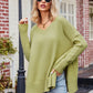 Slit V-Neck Dropped Shoulder Sweater
