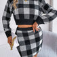 Plaid Round Neck Top and Skirt Sweater Set