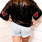 Valentine’s Day Sequin Heart Round Neck Half Sleeve Top