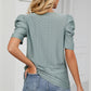 Eyelet Round Neck Puff Sleeve T-Shirt