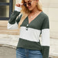 Contrast V-Neck Long Sleeve T-Shirt