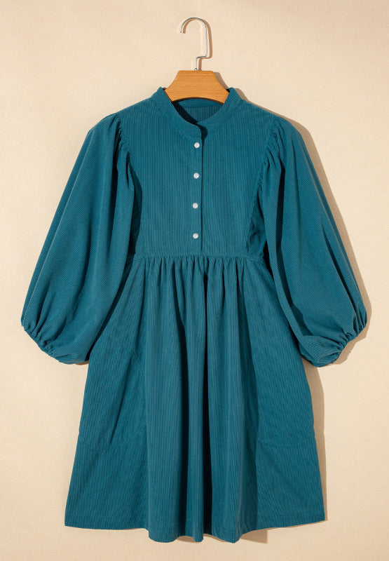 Corduroy Quarter Snap Three-Quarter Sleeve Dress