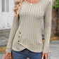 Decorative Button Round Neck Long Sleeve T-Shirt