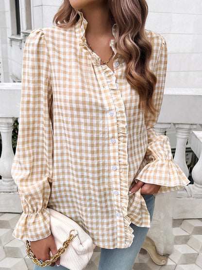 Frill Ruffled Plaid Long Sleeve Shirt