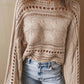 Cable-Knit Openwork Long Sleeve Sweater - Michelle Francisco