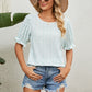 Round Neck Flounce Sleeve Blouse