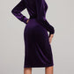 Round Neck Tie Waist Long Sleeve Velvet Dress