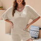 Openwork V-Neck Top and Shorts Set