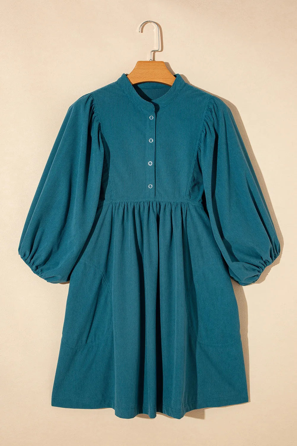 Quarter Snap Three-Quarter Sleeve Dress with Pockets