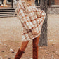 Plaid Collared Neck Long Sleeve Mini Shirt Dress