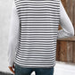 Decorative Button Striped Round Neck Long Sleeve T-Shirt