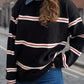 Contrast Stripes Round Neck Long Sleeve Sweater