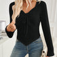 Ribbed Drawstring Long Sleeve T-Shirt