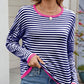 Striped Contrast Round Neck Long Sleeve Sweater