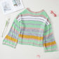 Contrast Striped Boat Neck Dropped Shoulder Sweater