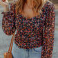 Floral Long Flounce Sleeve Blouse