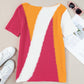 Color Block Round Neck Short Sleeve Knit Top