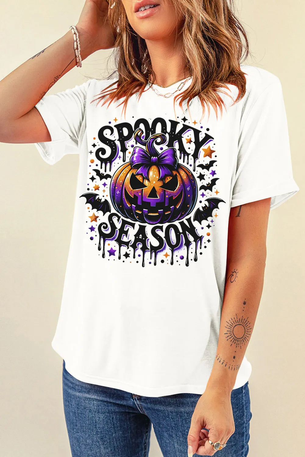 Full Size Jack-O'-Lantern Graphic Round Neck Short Sleeve T-Shirt