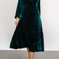 V-Neck Long Sleeve Midi Velvet Dress