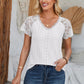 Eyelet V-Neck Lace Short Sleeve T-Shirt