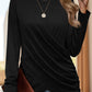 Ruched Round Neck Long Sleeve T-Shirt