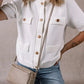 Button Up Round Neck Short Sleeve Knit Top