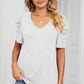 Heathered V-Neck Puff Sleeve T-Shirt