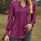 Ruched Notched Long Sleeve T-Shirt